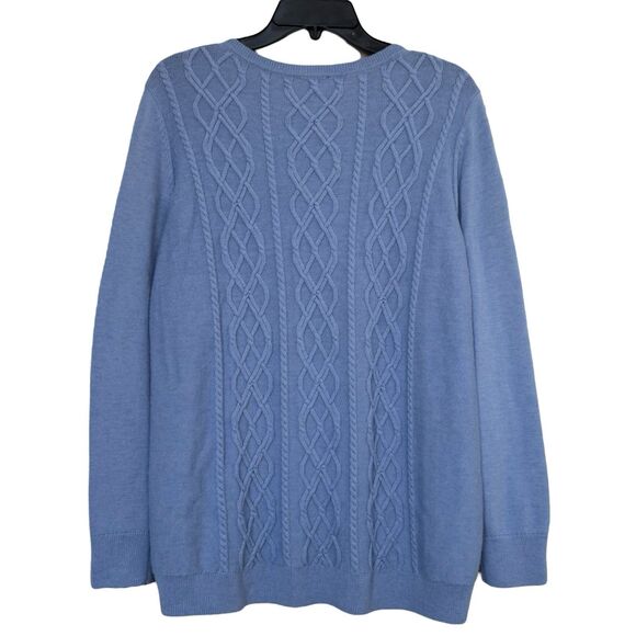 Talbots Sweater Womens Size 2X Petite Blue Cable Knit Crew Neck Preppy Lambswool - Picture 2 of 4